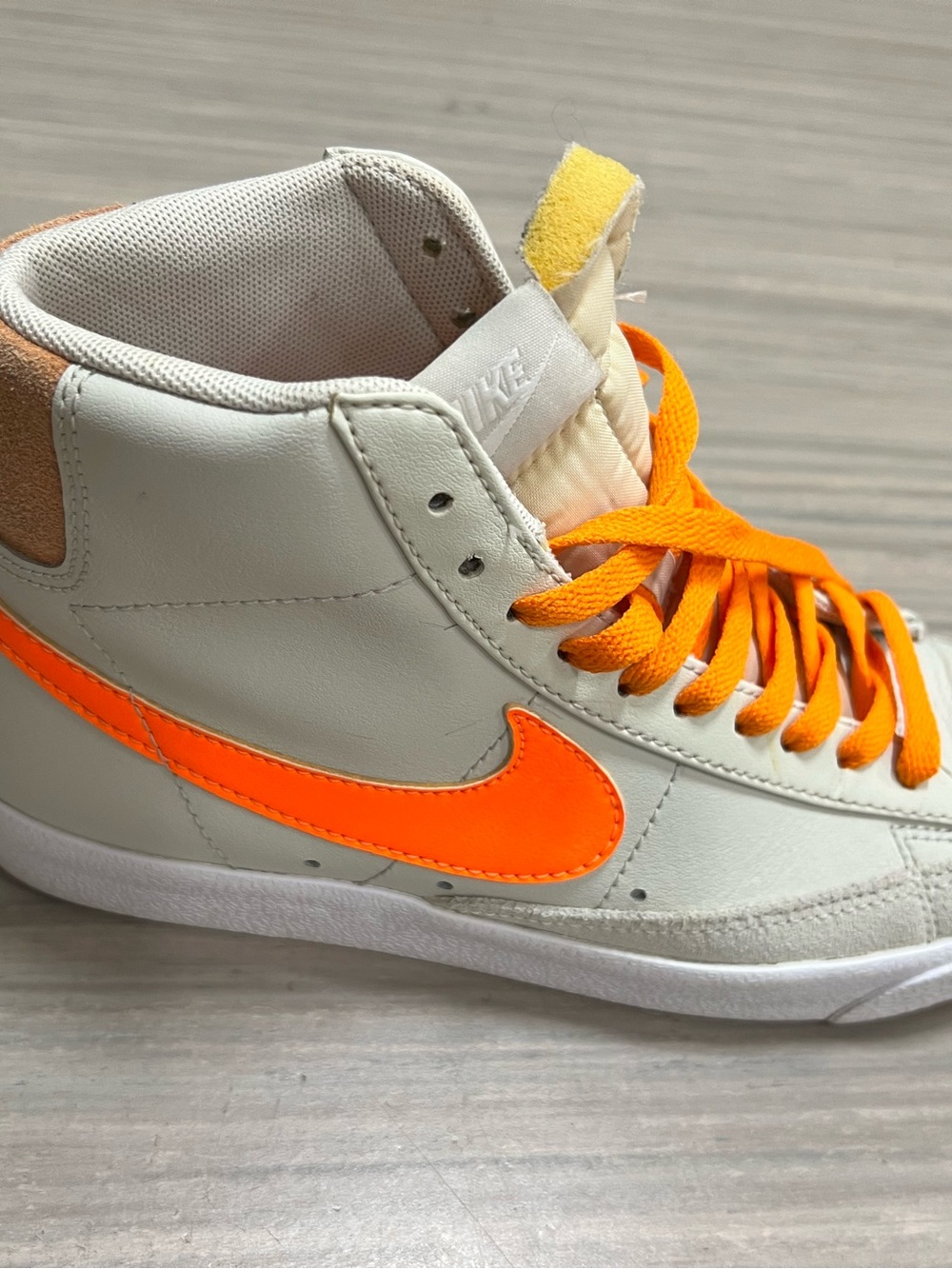 Nike blazer High-Top Sneakers in Cream with Bright Orange Swoosh